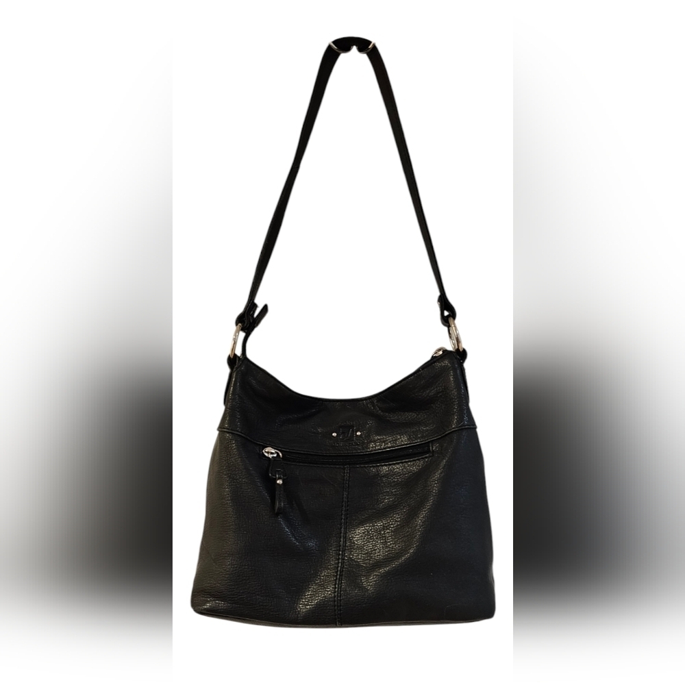 Stone Mountain - Pebbled Genuine Leather  Black Medium Bag Pink Fabric Lining‌ - Picture 2 of 12